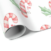 Waterverf met Kerstmis Rode snoepjes en Greenery Cadeaupapier (Rol Hoek)