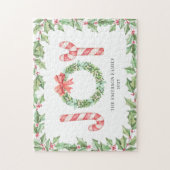 Waterverf met kerstrode feestvreugde Wreath Greene Legpuzzel (Verticaal)
