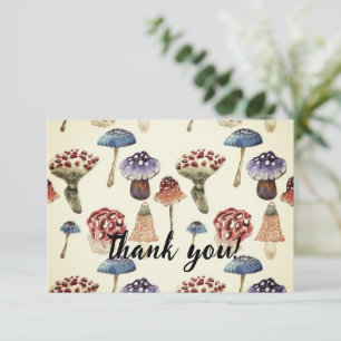 Waterverf met kleurrijke paddenstoelen bedankkaart