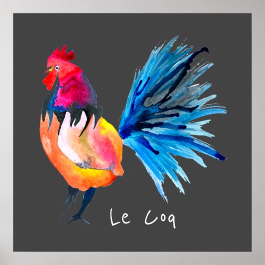 Waterverf met kleurrijke rooster Le Coq dierlijk p Poster (Voorkant)
