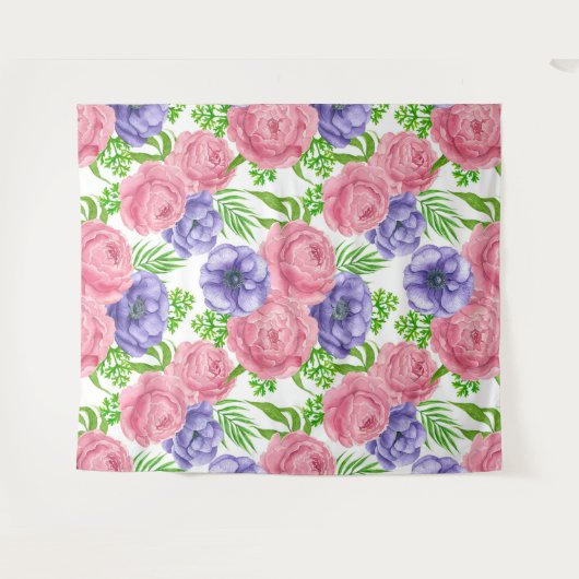 Waterverf met pony- en anemonenbloemen wandkleed (Voorkant (horizontaal))