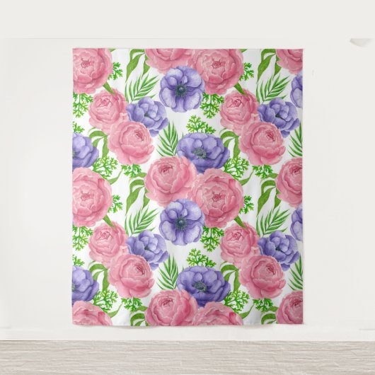 Waterverf met pony- en anemonenbloemen wandkleed (Voorkant)