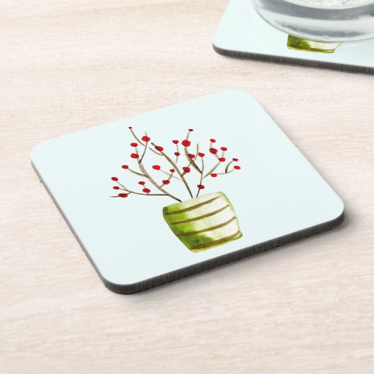 Waterverf met rode bessen Kerstmis Bier Onderzetter (Linkerzijde)