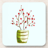 Waterverf met rode bessen Kerstmis Bier Onderzetter (Voorkant)