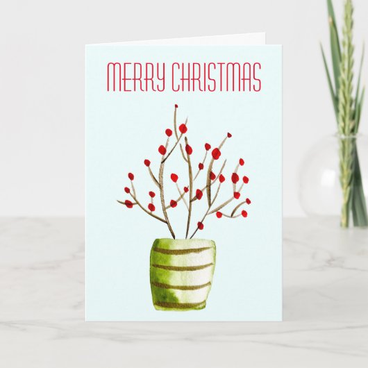 Waterverf met rode bessen Kerstmis Kaart (Voorkant)