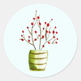 Waterverf met rode bessen Kerstmis Ronde Sticker