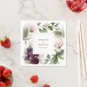 Waterverf met roze en roodroze botanische touwtjes servet (Insitu)