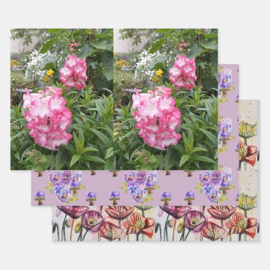 Waterverf met roze Penstemon Flower Floral Poppies Inpakpapier Vel (Set)