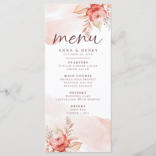 Waterverf met roze perziken menu (Voorkant)