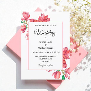 Waterverf met roze witte bruiloft Magnolia Floral Kaart