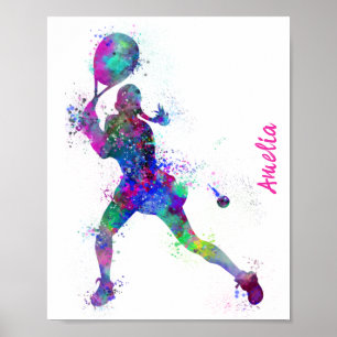 Waterverf met tennismeisje poster