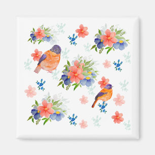Waterverf met vogels en bloemen magneet
