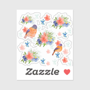 Waterverf met vogels en bloemen sticker