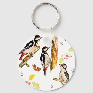 Waterverf met vogelspecht sleutelhanger