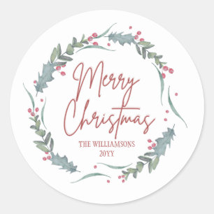  waterverf met vrolijk kerstfeest ronde sticker