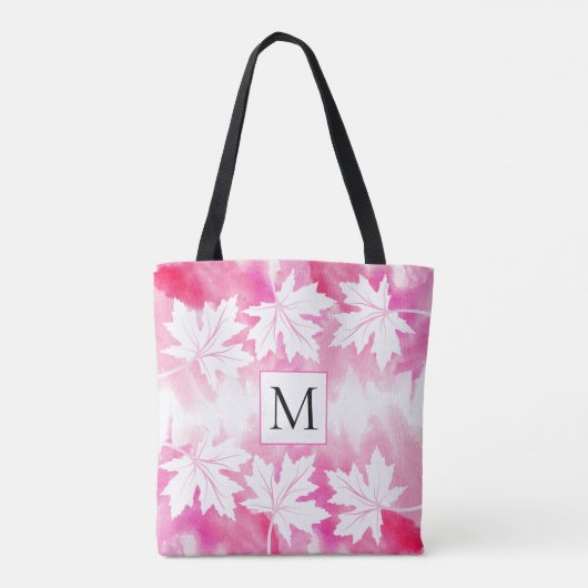 Waterverf met warme roze spoelbladeren en monogram draagtas (Achterkant)