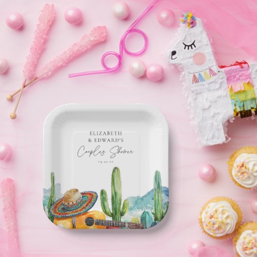 Waterverf Mexicaans Cactus Fiesta Koppels Bruiloft Papieren Bordje (Feest)