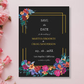 Waterverf Mexicaans Fiesta Bloem Bruiloft Zwart Save The Date