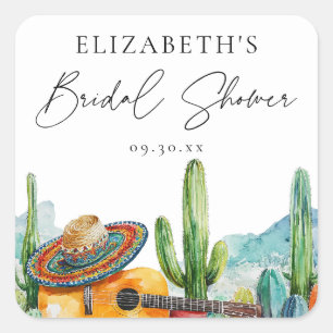 Waterverf Mexicaans Fiesta Cactus Bruiloftsborrel Vierkante Sticker