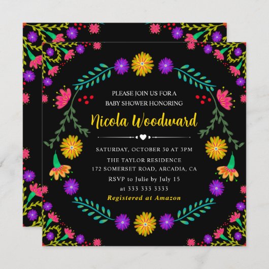 Waterverf Mexicaanse bloemen Fiesta Baby shower Kaart (Voorkant / Achterkant)