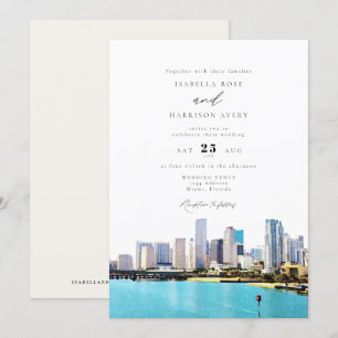 Waterverf Miami Florida City Skyline Wedding Kaart