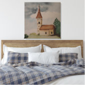 Waterverf middeleeuwse kerk canvas afdruk (Insitu (Slaapkamer))