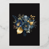 Waterverf Midnight Blue Goud Bloemen Bruiloft Folie Uitnodiging (Achterkant)
