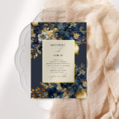Waterverf Midnight Blue Goud Bloemen Bruiloft Folie Uitnodiging