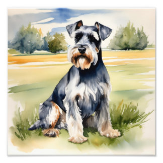 Waterverf Miniatuur Schnauzer – Dog Art Print Foto Afdruk