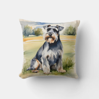 Waterverf Miniatuur Schnauzer – Dog Art Print Kussen