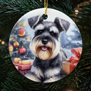 Waterverf Miniatuur Schnauzer Hondenkerst Keramisch Ornament