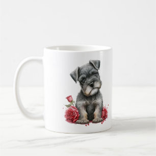 Waterverf miniatuur Schnauzer met rode rozen Koffiemok