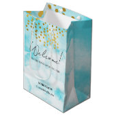 Waterverf Minimale Gold Confetti Wedding Welkom Medium Cadeauzakje (Voorkant Gekanteld)