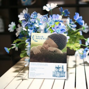 Waterverf minimalistische baby shower jongen foto uitnodiging briefkaart