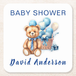 Waterverf minimalistische baby shower jongen vierkante kartonnen onderzetter