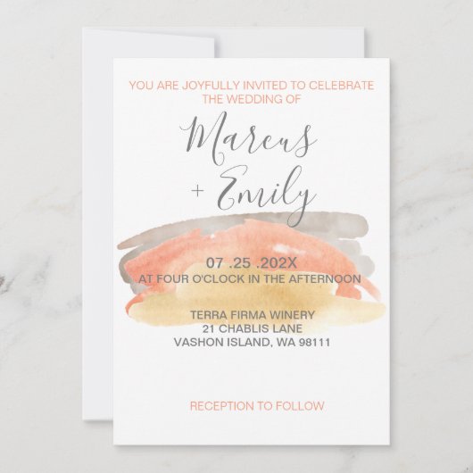 Waterverf minimalistische uitnodiging tot bruilof (Voorkant)