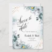 Waterverf Mint Green Rozen sparen de Datum Save The Date (Voorkant)