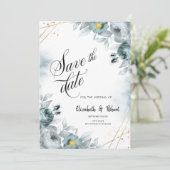 Waterverf Mint Green Rozen sparen de Datum Save The Date (Staand voorkant)