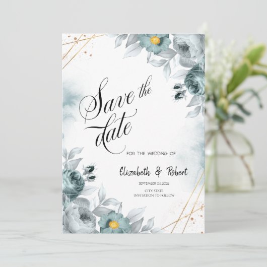Waterverf Mint Green Rozen sparen de Datum Save The Date (Staand voorkant)