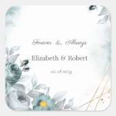 Waterverf Mint Green Rozen Vierkante Sticker (Voorkant)