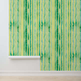 Waterverf Mint Groen Gele Streeppatronen Koel Behang