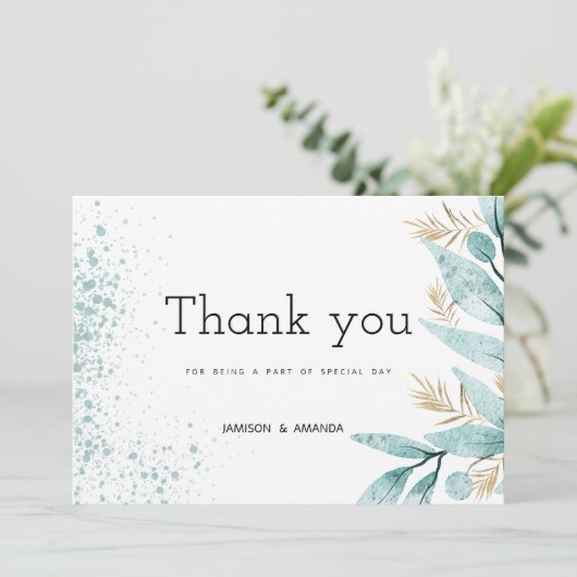 Waterverf mint groen gouden gebladerte Bedankt Kaart (Staand voorkant)