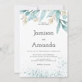 Waterverf mint groen gouden gebladerte bruiloft kaart (Voorkant)