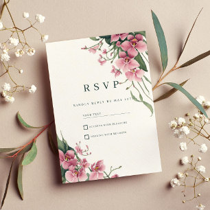Waterverf mint roze orchidee bloemrijke RSVP Kaart
