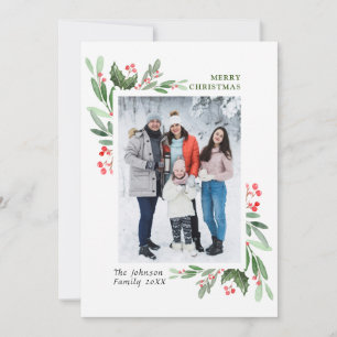 Waterverf Mistletoe Holly Berry Kerstmis FOTO Feestdagenkaart