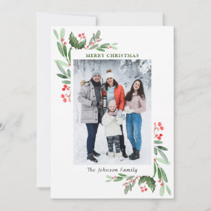 Waterverf Mistletoe Holly Berry Kerstmis FOTO Feestdagenkaart
