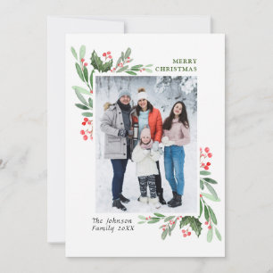 Waterverf Mistletoe Holly Berry Kerstmis FOTO Feestdagenkaart