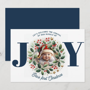 Waterverf Mistletoe krans Bundle of JOY Feestdagenkaart