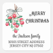 Waterverf Mistletoe Retouradres Kerst (20) Vierkante Sticker (Voorkant)