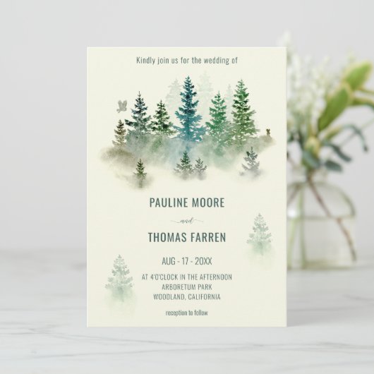 Waterverf Misty Forest Retro Rustieke Bruiloft Kaart (Staand voorkant)